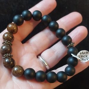Bronzite Matt Black Onyx Stretch Bead Beacelet 12mm